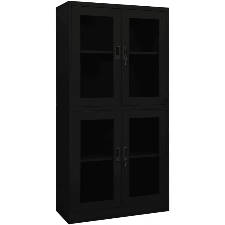 FAMIROSA Office Cabinet Black 35.4"x15.7"x70.9" Steel and Tempered Glass