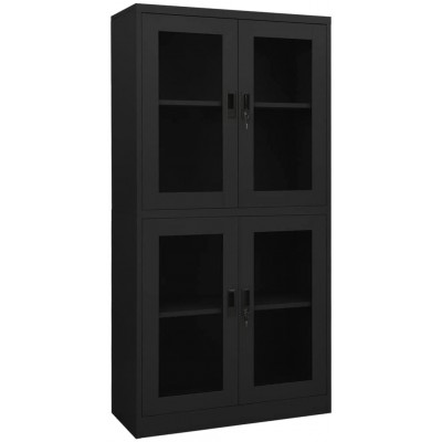 INLIFE Office Cabinet Anthracite 35.4"x15.7"x70.9" Steel and Tempered Glass