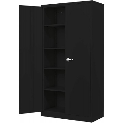Metal Storage Cabinet Locking Steel Storage Cabinet with 4 Adjustable Shelves 72'' Storage Cabinet with Doors for Office,Home,Garage Assembly Required Black