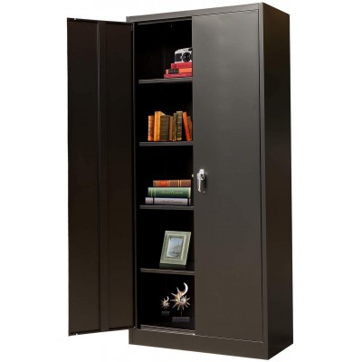 Metal Storage Cabinet with 2 Doors and 4 Shelves Lockable Steel Storage Cabinet for Office Garage Warehouse 70.86" H x 31.5" W x 15.75" D Black