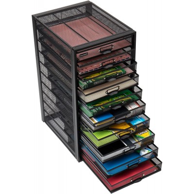 Mind Reader Mesh Desk Organizer Office Supply Storage Vertical Jewelry Box with Drawers 10 Compartments Reinforced Wire Black