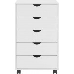 Naomi Home Taylor 5 Drawer Chest Wood Storage Dresser Cabinet with Wheels Craft Storage Organization Makeup Drawer Unit for Closet Bedroom Office File Cabinet 180 lbs Total Capacity – White