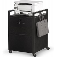 ODK File Cabinet with 2 Drawers Mobile Office Cabinet with Lock on Wheels Rolling Office Printer Stand Filing Cabinet for A4 Letter Sized Document with Iron Hook Black