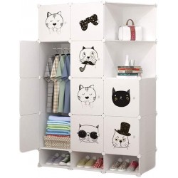Combination Armoire Portable Wardrobe Closet Clothes Wardrobe Bedroom Armoire Storage Organizer with White Doors 7 Cubes & 1 Hanging Sections Portable Wardrobe Closet Color : White Size : B