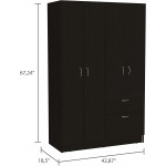 FM FURNITURE Habana Armoire with Two Cabinets One Drawer and One Hidden Drawer for Shoes Black Wengue Color. for Bedroom