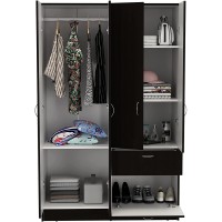 FM FURNITURE Habana Armoire with Two Cabinets One Drawer and One Hidden Drawer for Shoes Black Wengue Color. for Bedroom