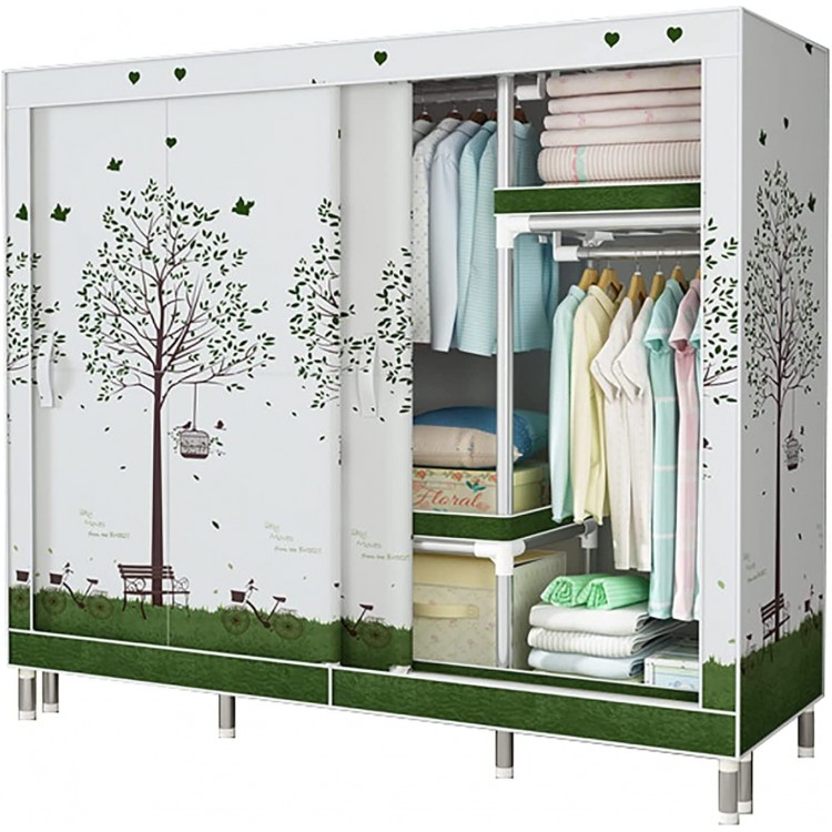 GQSJYM Sliding Door Cloth Wardrobe Simple Wardrobe Simple and Modern Small Apartment Steel Frame Thickened and Thickened Strong and Durable Armoire for Home Bedroom Rental Room