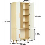 Guvpev Bedroom Armoire Wardrobe 4 Door Wooden Closet Clothes Cabinet  6 Shelves Hanging Rod 2 Storage Cubes Modern Freestanding Wardrobe Closet in White Light Wood 31.5 x 18.9 x 75.2 in