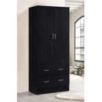 HODEDAH IMPORT Two Door Wardrobe with Two Drawers and Hanging Rod Black