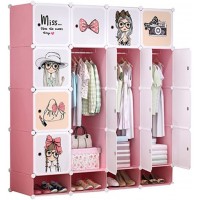 LICAILONGJIN7 Simple Wardrobe Children's Wardrobe Portable Closet Wardrobe Bedroom Armoire Storage Organizer for Space Saving，Pink and White，L57.9×D18.5×H 65 Inch Wardrobe Cabinet