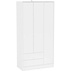 Unknown1 White Wardrobe with 3 Doors and 2 Drawers Modern Contemporary Wood Matte