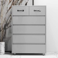 Chest of Drawer RASOO 6 Drawers Dressers Chest for Bedroom Cabinet Tall Grey Bedside Drawers Wide Storage Space Sidetable Dresser Chest 6 Drawers Grey