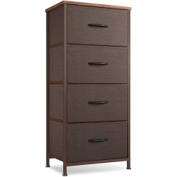 Cubiker Dresser Storage Tower 4 Drawers Fabric Organizer Unit for Bedroom Hallway Entryway Closets 16" Small Dresser Clothes Storage with Sturdy Steel Frame Wood Top Brown