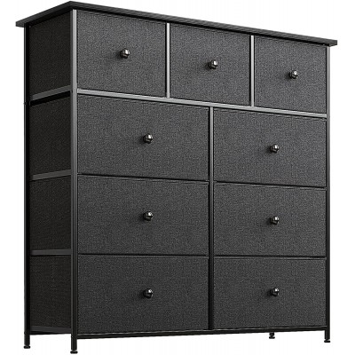 REAHOME 9 Drawer Dresser for Bedroom Chest of Drawers Closets Large Capacity Organizer Tower Steel Frame Wooden Top Living Room Entryway Office Black GreyYLZ9B6