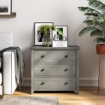 VASAGLE 3-Drawer Dresser Chest of Drawers Bedside Table with Solid Wood Legs for Bedroom Living Room Office Entryway Gray URCD33GY