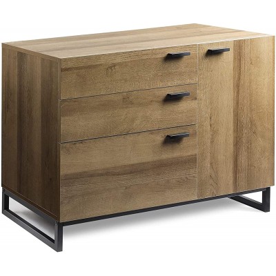 WLIVE 3 Drawer Dresser Wide Chest of Drawers with 1 Side Door Wood Storage Cabinet with Sturdy Metal Frame for Bedroom & Living Room Gray Oak