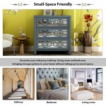 3 Drawer Chest with Decorative Mirror,Wooden Accent Cabinet Nightstand Chest of Drawers with Wide Storage Space,Nightstand Storage Cabinet Organizer for Bedroom Living Room Entryway-Blue
