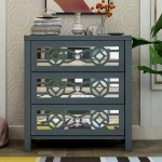 3 Drawer Chest with Decorative Mirror,Wooden Accent Cabinet Nightstand Chest of Drawers with Wide Storage Space,Nightstand Storage Cabinet Organizer for Bedroom Living Room Entryway-Blue