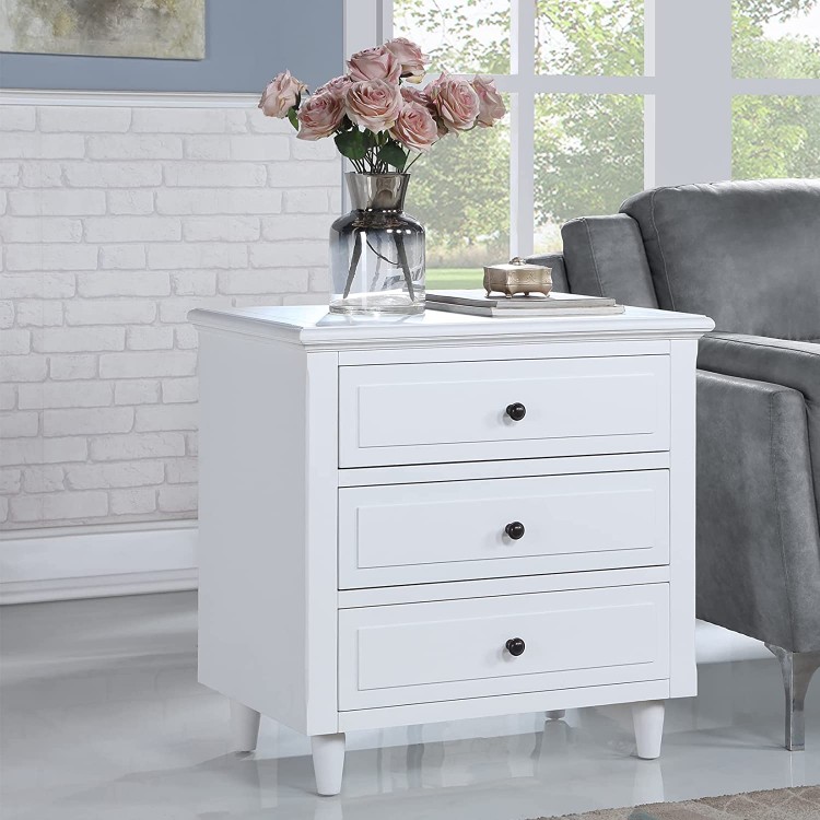 Bellemave 3-Drawer Nightstand Wood Bedside Table Cabinet with Solid Pine Wood Legs White