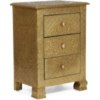 Christopher Knight Home Upson Handcrafted Boho 3 Drawer Nightstand Gold