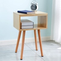 EXILOT Solid Wood Nightstand Mid-Century Modern Bedside Table Minimalist and Practical End Side Table Natural Wood Color.