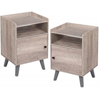HOOBRO Nightstands Set of 2 3-Tier End Table with Switchable Door Side Table for Small Spaces Stable Wooden Legs Wood Look Accent Table Easy Assembly Greige BG51BZP201