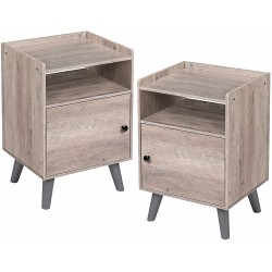 HOOBRO Nightstands Set of 2 3-Tier End Table with Switchable Door Side Table for Small Spaces Stable Wooden Legs Wood Look Accent Table Easy Assembly Greige BG51BZP201