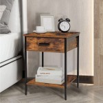 IWELL Nightstand Set of 2 End Table 2 Tier Side Table with Drawer and Shelf Bedside Table for Bedroom Small Space Rustic Brown