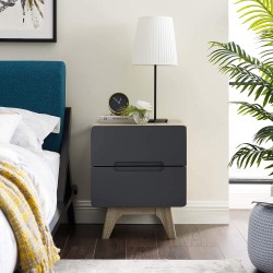 Modway Origin Contemporary Mid-Century Modern 2-Drawer Bedroom Nightstand in Natural Gray