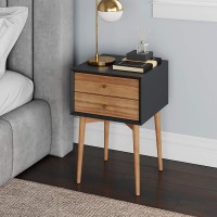 Nathan James Harper Mid-Century Side 2-Drawer Nightstand Accent or End Table with Storage Wood Black Brown