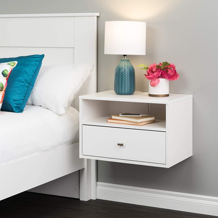 Prepac Floating Nightstand 1-Drawer with Open Shelf White