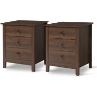Set of 2 LTMEUTY Nightstands for Bedroom Wood Nightstand Set with Drawers Bedside Table Tall Night Stand with 3-Drawer & Open Cabinet Brown Wood Grain