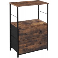 SONGMICS Tall Nightstand Dresser Tower with 2 Fabric Drawers Storage Shelves Side Table Metal Frame and Wooden Top Industrial Rustic Brown and Black ULGS003B01