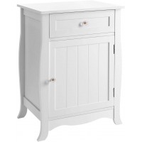 SONGMICS White Nightstand End Table with Storage Cabinet and Drawer Wooden Bedside Table Large Capacity Easy to Assemble