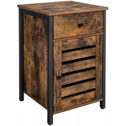 VASAGLE Nightstand Side Table with Drawer Shutter Door End Table with Adjustable Shelf Metal Frame Industrial Style Rustic Brown and Black ULET063B01