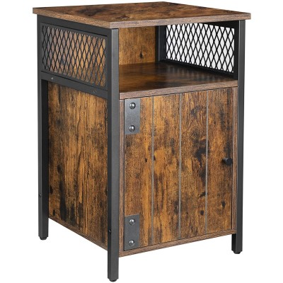 VASAGLE Nightstand,End Table with Open Shelf and Storage Cabinet,Large Capacity Easy to Assemble Rustic Brown and Black ULET068B01