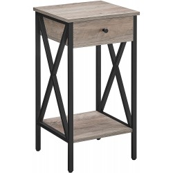VASAGLE VINCYER Nightstand End Table Side Table Tall Nightstand with Drawer and Storage Shelf Industrial Greige and Black ULET501B02