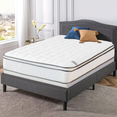 Mattress Solution Eurotop Pillowtop Innerspring Mattress and 4" Low Profile Wood Boxspring Foundation Set Full White Gold