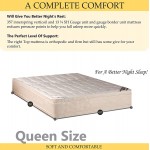 Mattress Solution Firm Double Sided Innerspring Foam Encased Eurotop Pillowtop Mattress and 8" Wood Box Spring Foundation Set Queen Size White Gold