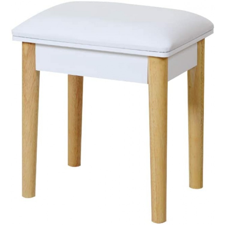 GLS Vanity Stool for Makeup Room,Makeup Chair with Solid Wood Legs,Padded Cushioned Entryway Bench,White