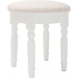 IWELL Round Vanity Stool with Rubberwood Leg Capacity 330LBS 17.7inch Tall Dressing Makeup Stool Padded Bench Piano Seat Chair Bench in Bedroom Bathroom Easy Assembly White