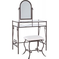 Linon Dark Metal Set Table with Upholstered Stool Clarisse Vanity 52.4" x 31.8" x 18.3"