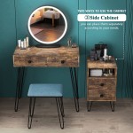 LVSOMT Vanity Desk Set with Lighted Mirror Makeup Vanity with Drawers Small Vanity Table for Bedroom Brown