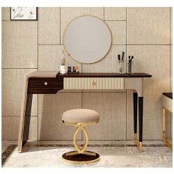 LXYYY Best Design Vanity Benches Vanity Desk Brown Dressing Table with Foldable Mirror and Stool Makeup Vanity Table Bedroom Dresser Set with 2 Compartments for Storage Great Gift for Girls Women