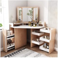 LXYYY Best Design Vanity Benches Vanity Desk Corner Dressing Table with Mirror Vanity Table Set with Stool 7 Drawer for Bedroom Set Great Gift for Girls Women Color : Wood