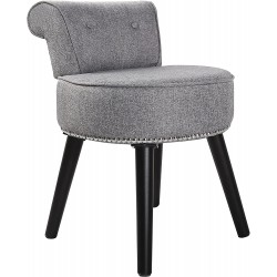 MUPATER Vanity Stool Chair Makeup with Low Back Round Linen Padded Chair with Wood Legs Grey