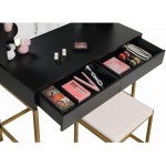 USIKEY Vanity Set with 10 LED Lights Makeup Table with 6 Storage Shelves & 2 Drawers Vanity Table with Cushioned Stool Makeup Vanity Table for Women Girls Bedroom Gold-Black