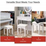 Vanities Benches Stool with Solid Bent Wood Leg Makeup Bench Dressing Stool with Carving Seat Surface Padded Cushioned Chair Piano Seat for Women Girl White