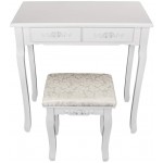 Vanities Benches Stool with Solid Bent Wood Leg Makeup Bench Dressing Stool with Carving Seat Surface Padded Cushioned Chair Piano Seat for Women Girl White