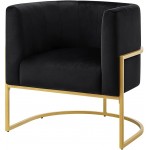 24KF Upholstered Living Room Chairs Modern Black Textured Velvet Accent Chair with Golden Metal Stand-Black